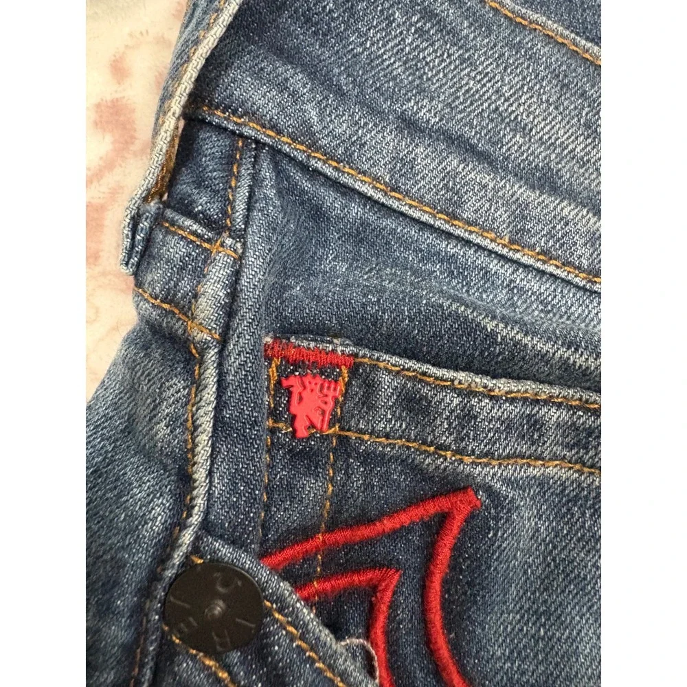 True Religion Manchester United Rocco Slim Fit Jeans Blue Red Stitch 34 102261S